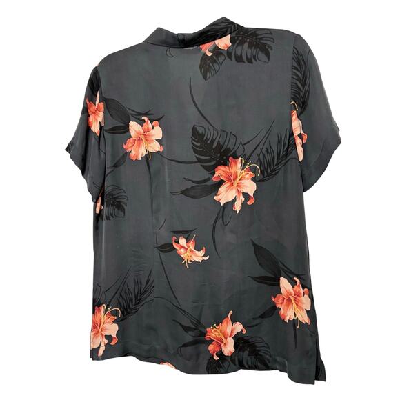 Vintage Tommy Bahama Small Black Silk Hawaiian Floral Button Blouse Top - Picture 2 of 3